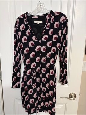 LOFT Black Floral-Print Long Sleeve Wrap Dress - Pink & Burgundy Accents